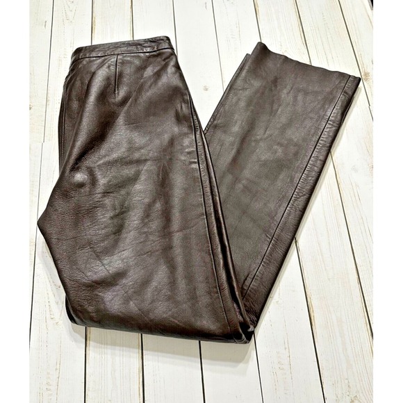 INC  100% geniune leather brown straight leg pants‎ size 4 - Picture 1 of 10